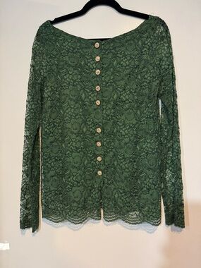 Denny Rose Emerald Green Floral Lace Long Sleeve Top Size M Made In Italy